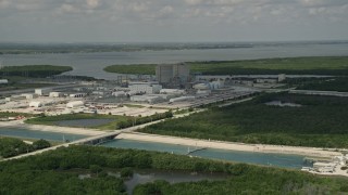 AX0033_020 - 5K aerial stock footage of St. Lucie Nuclear Power Plant, Hutchinson, Florida