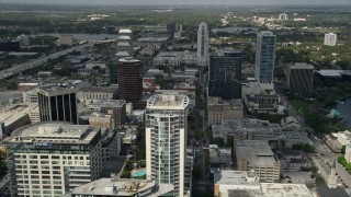 AX0034_111 - 5K aerial stock footage flyby skyscrapers and high-rise office buildings, Downtown Orlando, Florida