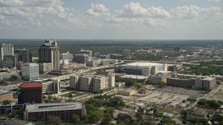 AX0035_006 - 5K aerial stock footage of Amway Center arena, Downtown Orlando, Florida