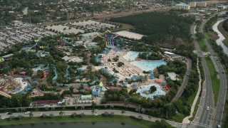 AX0035_035 - 5K aerial stock footage of circling the Aquatica Florida water park, Orlando, Florida