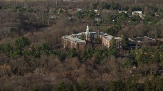 AX0065_0012 - 5K aerial stock footage of Our Lady of Mercy Academy in Syosset, Long Island, New York, winter