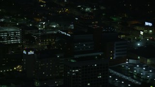 AX0156_019 - 7.6K aerial stock footage of a close-up view of Children's Hospital Los Angeles in Hollywood, California
