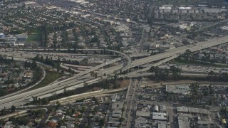 AX0157_009 - 7.6K aerial stock footage flying away from the 405 / Hwy 2 Interchange, Westchester, California