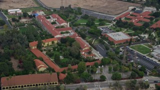 AX0157_083 - 7.6K aerial stock footage of Bishop Alemany High School, Mission Hills, California