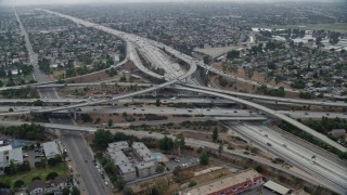 AX0157_085 - 7.6K aerial stock footage of Interstate 5 and Highway 118 Interchange in Mission Hills, California