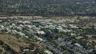 AX0159_073E - 7.6K aerial stock footage of the JPL campus, Pasadena, California