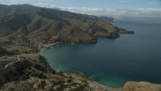 AX0160_018E - 7.6K aerial stock footage of the small Two Harbors island community on Santa Catalina Island, California