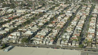 AX0160_059 - 7.6K aerial stock footage of Belmont Shore neighborhoods near the beach in Long Beach, California