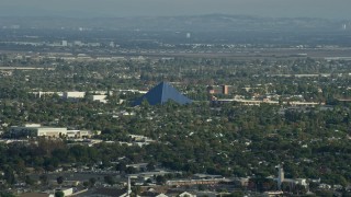 AX0161_001 - Aerial stock footage of Walter Pyramid at California State University Long Beach, California