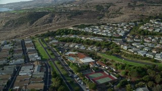 AX0161_020 - 7.6K aerial stock footage passing hillside homes in San Pedro, California