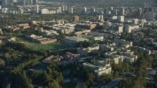 AX0161_089 - 7.6K aerial stock footage of the College campus in Los Angeles, California