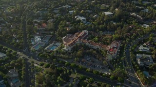 AX0161_109 - 7.6K stock footage aerial video approaching the Beverly Hills Hotel in Beverly Hills, California