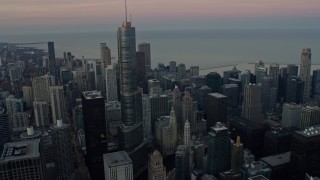 AX0163_0032 - 4K aerial stock footage side view Trump Tower and downtown high-rises, Downtown Chicago, Illinois