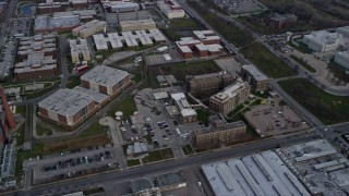 AX0165_0020 - 4K aerial stock footage of buildings at the Cook County Jail in West Side Chicago, Illinois skyline