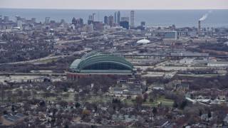 AX0166_0068 - 4K aerial stock footage of American Family Field baseball stadium in Milwaukee, Wisconsin