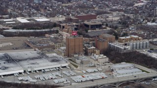 AX0166_0070 - 4K aerial stock footage of the Miller Brewery in Milwaukee, Wisconsin