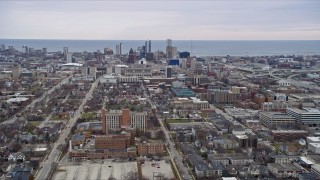 AX0166_0073 - 4K aerial stock footage of approaching and flying over county courthouse in Milwaukee, Wisconsin