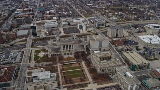 AX0166_0086 - 4K aerial stock footage approach and flyby the county courthouse and jail in Milwaukee, Wisconsin
