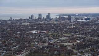 AX0167_0004 - 4K aerial stock footage of a wide view of skyscrapers in downtown, Milwaukee, Wisconsin