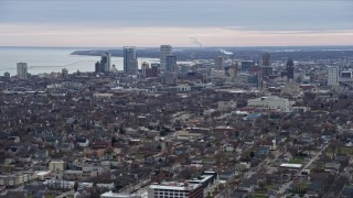 AX0167_0005 - 4K aerial stock footage of a wide view of skyscrapers in downtown, Milwaukee, Wisconsin
