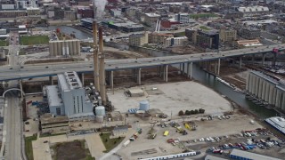 AX0167_0028 - 4K aerial stock footage of a gas-fired power plant, Milwaukee, Wisconsin