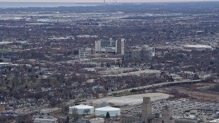 AX0167_0031 - 4K aerial stock footage of flying past a hospital, Milwaukee, Wisconsin