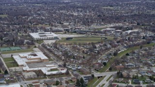 AX0167_0033 - 4K aerial stock footage of flying by the Milwaukee Mile Speedway in West Allis, Wisconsin