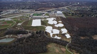AX0167_0036 - 4K aerial stock footage of flying over The Rock Snowpark and Franklin Field in Franklin, Wisconsin