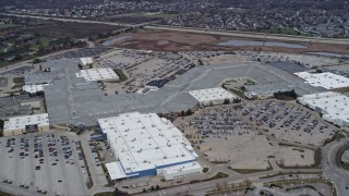 AX0167_0053 - 4K aerial stock footage of flying by the Gurnee Mills shopping mall in Gurnee, Illinois