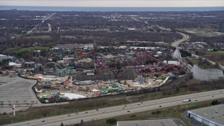 AX0167_0054 - 4K aerial stock footage of flying by Six Flags Great America in Gurnee, Illinois