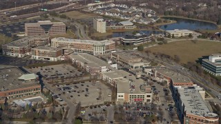 AX0169_0009 - 4K aerial stock footage of flying over Burr Ridge Village Center shopping mall, Burr Ridge, Illinois
