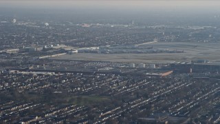 AX0169_0017 - 4K aerial stock footage of a wide view of the Chicago Midway International Airport terminals, Illinois