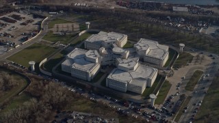AX0169_0020 - 4K aerial stock footage of flying past the Cook County Jail in West Side Chicago, Illinois