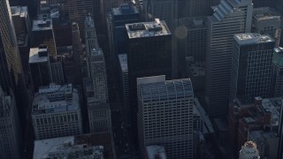 AX0169_0057 - 4K aerial stock footage of the 30 North LaSalle and 120 North LaSalle skyscrapers, Downtown Chicago, Illinois
