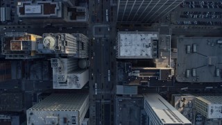 AX0169_0071 - 4K aerial stock footage of a bird's eye view of Michigan Avenue, reveal bridge over river, Downtown Chicago, Illinois