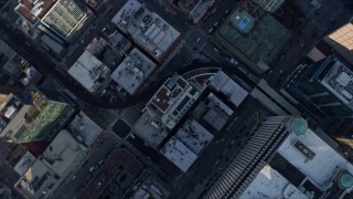 AX0169_0074 - 4K aerial stock footage of a bird's eye view of city streets and buildings, Downtown Chicago, Illinois