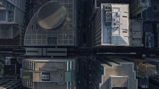 AX0169_0077 - 4K aerial stock footage of a bird's eye view of following LaSalle Drive, revealing city hall, Downtown Chicago, Illinois