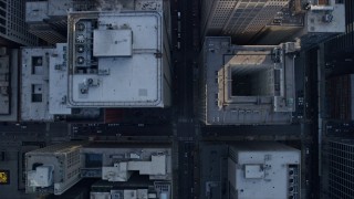 AX0169_0078 - 4K aerial stock footage of a bird's eye view of LaSalle Drive and skyscrapers, Downtown Chicago, Illinois
