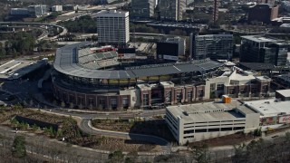 AX0171_0014 - 6.7K aerial stock footage of circling the Truist Park baseball stadium, Atlanta, Georgia