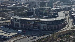 AX0171_0015 - 6.7K aerial stock footage of circling around the Truist Park baseball stadium, Atlanta, Georgia