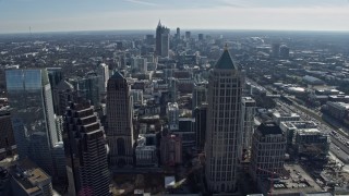 AX0171_0037 - 6.7K aerial stock footage fly over Midtown Atlanta toward tall skyscrapers, Georgia