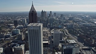 AX0171_0038 - 6.7K aerial stock footage flyby Midtown Atlanta skyscrapers toward Downtown Atlanta, Georgia