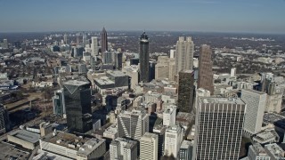 AX0171_0043 - 6.7K aerial stock footage fly over Downtown Atlanta city buildings and between skyscrapers, Georgia