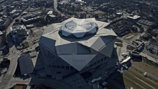 AX0171_0050 - 6.7K aerial stock footage approach Mercedes-Benz Stadium in Atlanta, Georgia