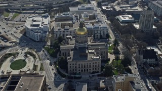 AX0171_0059 - 6.7K aerial stock footage or orbiting the Georgia State Capitol building in Atlanta