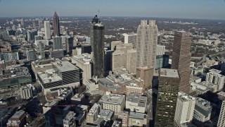 AX0171_0069 - 6.7K stock footage aerial video fly over city buildings and skyscrapers in Downtown Atlanta, Georgia