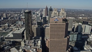 AX0171_0075 - 6.7K stock footage aerial video of flying over Downtown Atlanta skyscrapers toward Midtown, Georgia