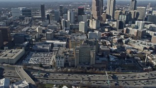 AX0171_0104 - 6.7K aerial stock footage orbit a hospital in Downtown Atlanta, Georgia
