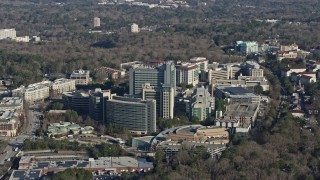 AX0171_0122 - 6.7K aerial stock footage of a closer view of the Centers for Disease Control and Prevention in Atlanta, Georgia