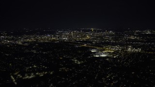 AX0171_0207 - 6.7K aerial stock footage of a wide view of the Atlanta skyline at night, Georgia